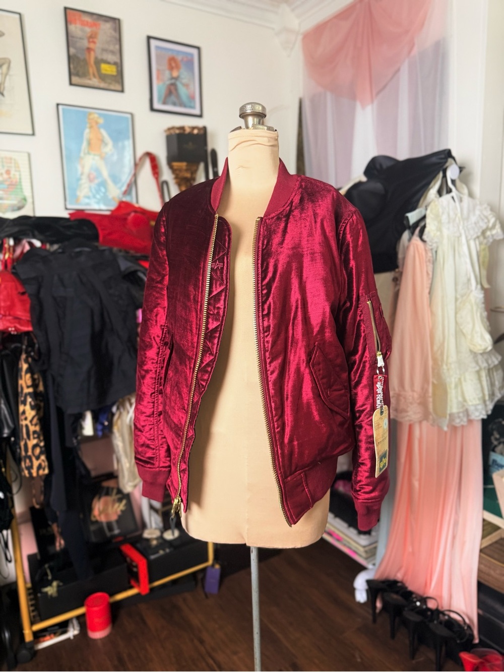 Alpha Industries Women's Burgundy Velvet-like Bomber Jacket